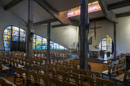 France, Hérault (34), La Grande-Motte, labellisé patrimoine du XXème siècle, l'église Saint-Augustin des architectes Jean Balladur et Jean-Bernard Tostivint