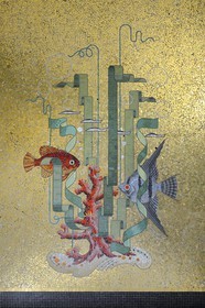 France, Ille-et-Vilaine (35), Rennes, la Maison Odorico rue Joseph Sauveur, mosaiques de Isidore Odorico dans la salle de bain