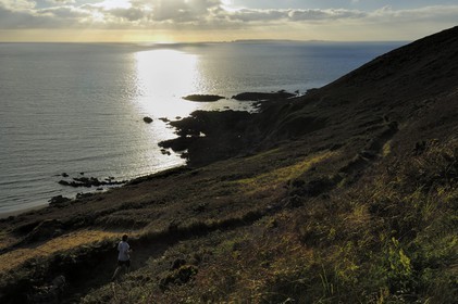 France, Manche (50), Cap de la Hague, baie d'Ecalgrain, jogging