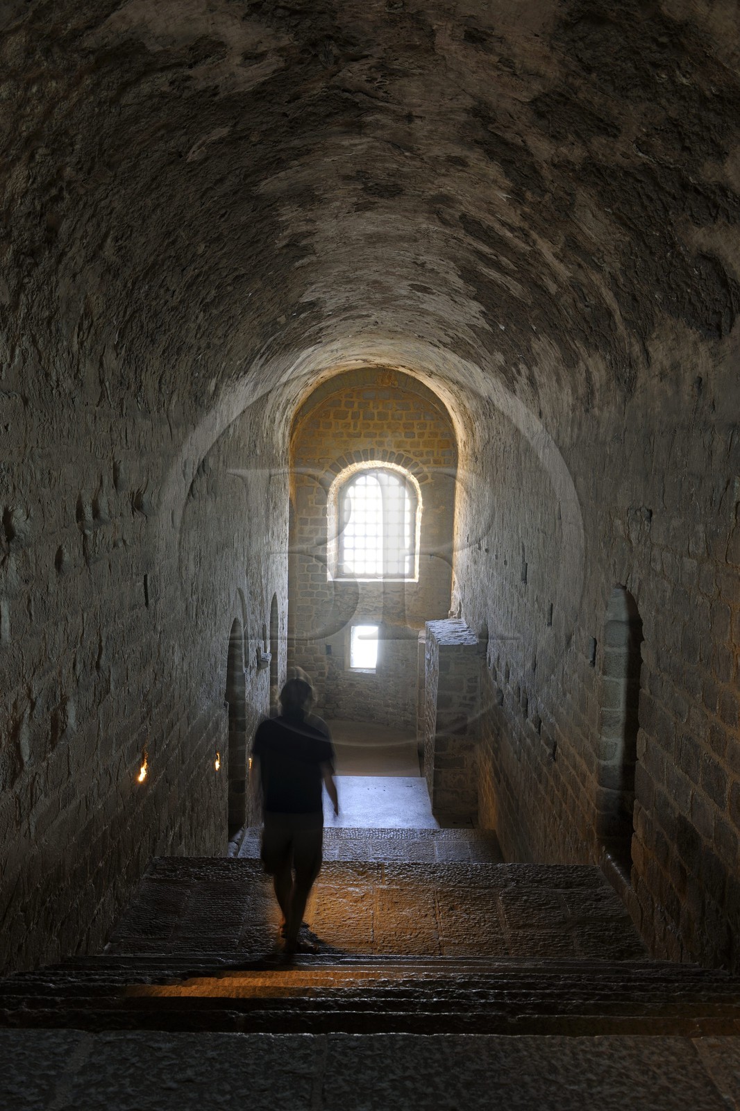France, Manche (50), l'abbaye du Mont-Saint-Michel, classé Patrimoine Mondial de l'UNESCO, la Merveille, escalier Nord-Sud