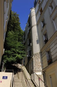 France, Paris (75), la Butte Montmartre, escalier d'une voie privée le passage des sorcières
