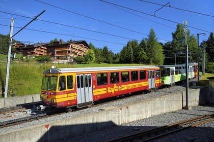 Suisse, canton de Vaud, Villars-sur-Ollon, train qui rejoint la gare du col de Bretaye
