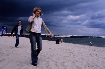 Pologne, Poméranie Orientale, Gdansk, la plage et la grande jetée de Sopot