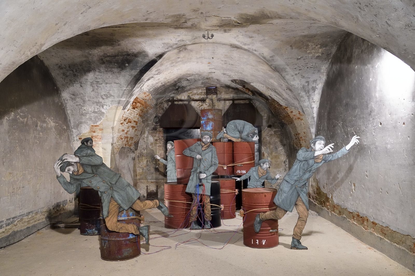 France, Haut-Rhin (68), Neuf-Brisach, Musée d'Art Urbain et de Street Art (MAUSA) hébergé dans une ancienne casemate de la citadelle de Vauban classée Patrimoine Mondial de l'UNESCO, peinture murale de Charles Leval alias Levalet