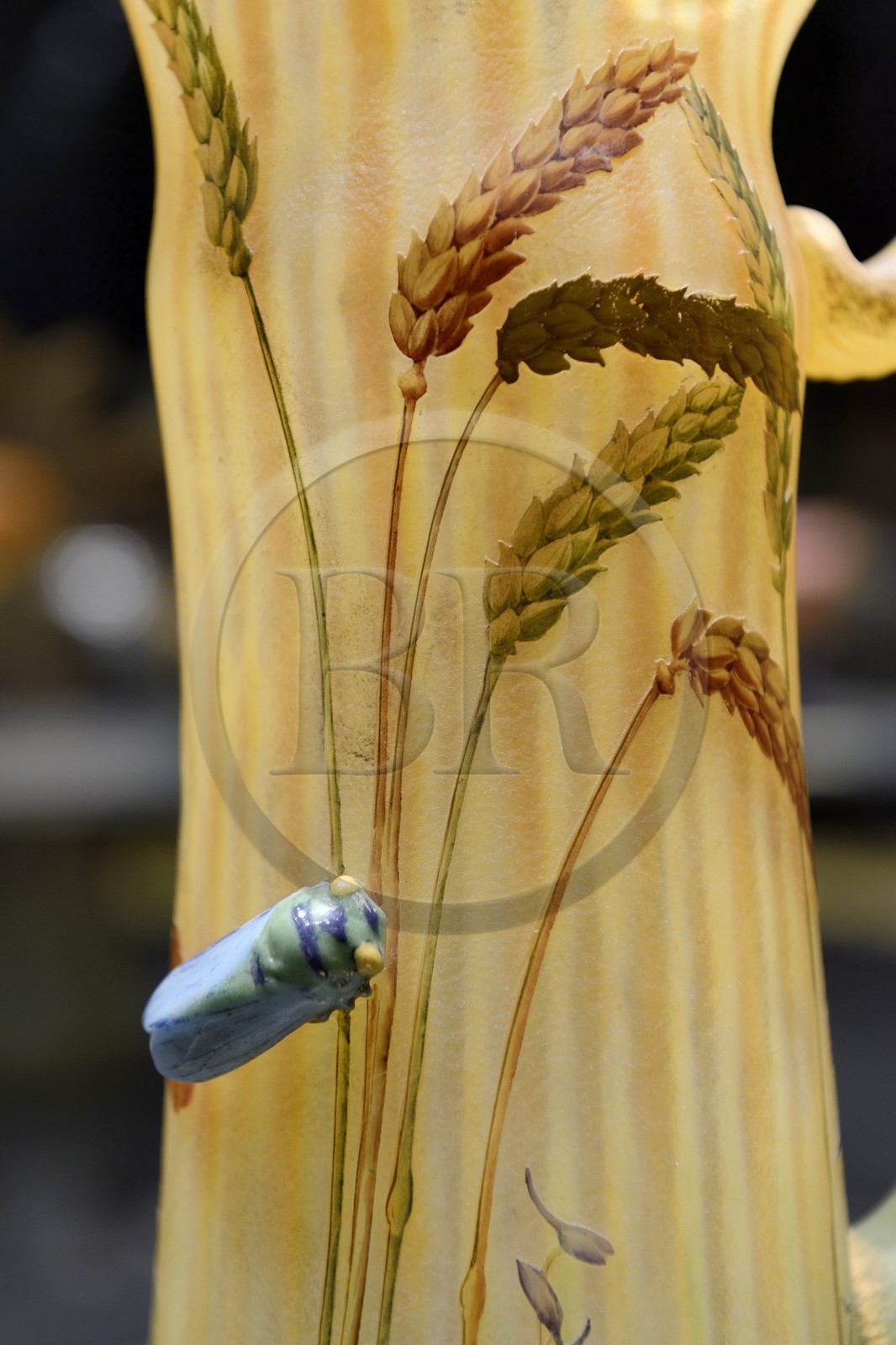 France, Meurthe-et-Moselle (54), Nancy, place Stanislas, musée des Beaux Arts, salle de la collection Daum, cruche Blé et Cigalle (1905)