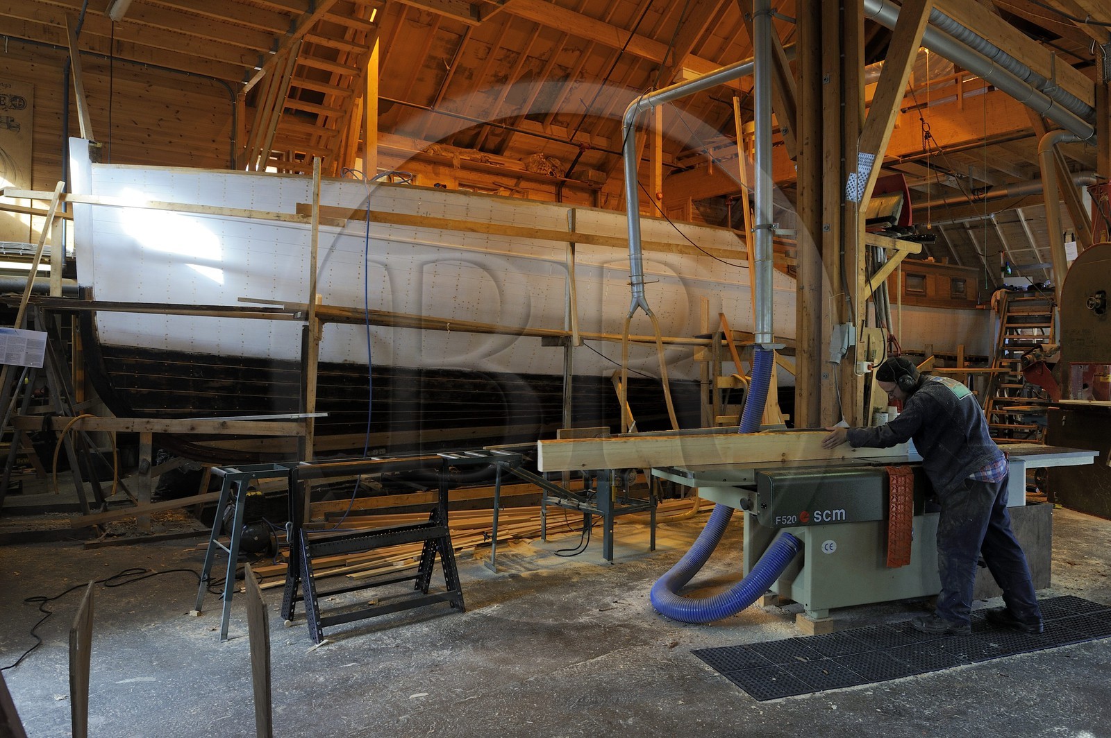 Norvège, Hordaland, Norheimsund, centre de préservation des bateaux Fartoyvernsenter, atelier de renovation, le M Y Tisso de 1917