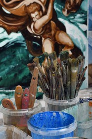 France, Val-de-Marne (94), Yvry-sur-Seine, Atelier de Fred Kleinberg, travail pour l'exposition Odyssée