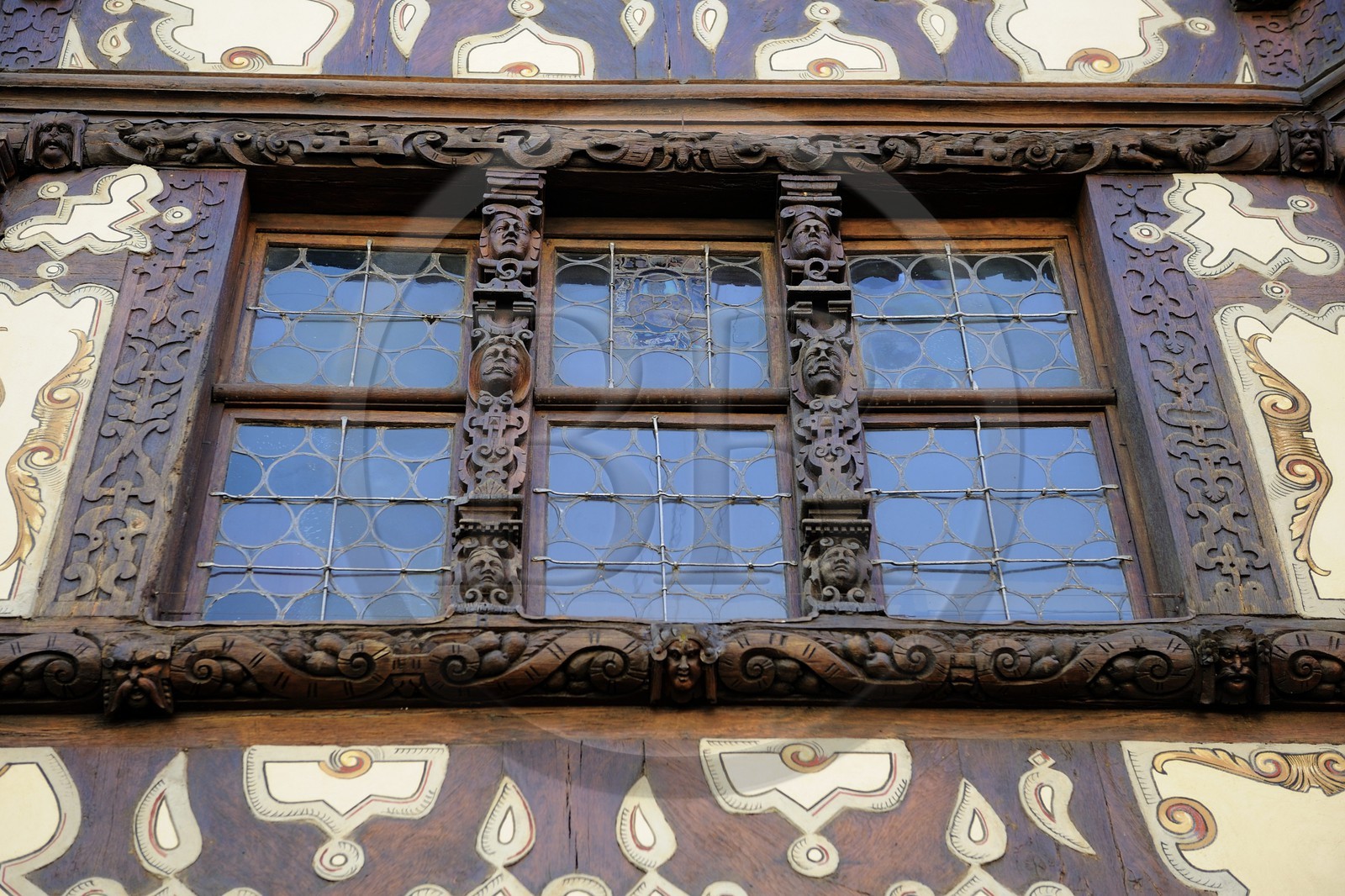 France, Bas Rhin (67), Saverne, détail de la façade de la Maison à colombage Katz