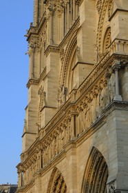 France, Paris (75), Ile de la Cité, cathédrale Notre-Dame de Paris, la galerie des Rois et la rosace de la façade occidentale