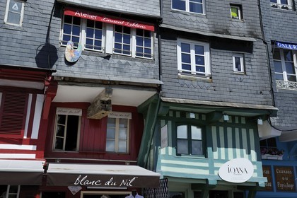 France, Calvados (14), Honfleur, maisons anciennes du quai Sainte-Catherine sur le Vieux-Bassin