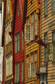 Norvège, comté de Hordaland, Bergen, maisons en bois du quartier de Bryggen, classé Patrimoine Mondial de l'UNESCO, ancien comptoir de la ligue hanséatique (la Hanse)