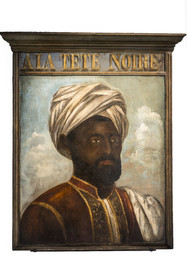 France, Paris (75), quartier du Marais, Musée Carnavalet, salle des enseignes de Paris, A la tête noire, enseigne de marchand de meubles anciennement rue du Faubourg Saint-Antoine (début XIXe siècle)