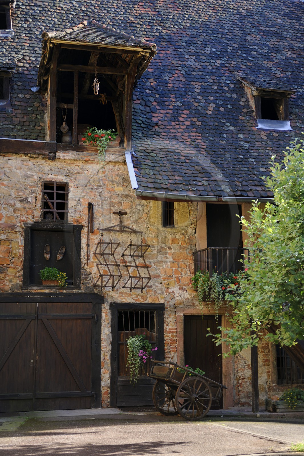 France, Haut-Rhin (68), Colmar, ancienne ferme au fond d'une cour dans la rue des Marchands