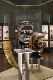 France, Paris (75), Bibliothèque Nationale de France, site Richelieu, la Salle de Luynes, portrait masculin, Abruzzes (Italie) entre 340 et 200 av J.-C., cette tête appartenait à une statue honorifique d'un noble du Samnium