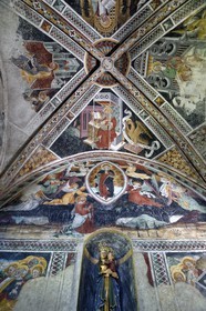 France, Alpes-Maritimes (06), vallée de la Roya, La Brigue, chapelle de Notre-Dame-des-Fontaines, fresques du coeur du XVe siècle attribuées à Giovanni Baleison