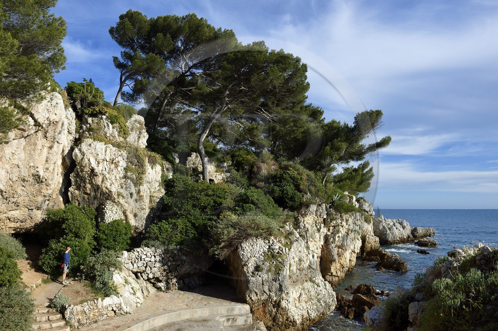 France, Alpes-Maritimes (06), Antibes, Cap d'Antibes, le sentier du Littoral Tire-poil (ou chemin des douaniers) à l'Anse de l'Argent Faux
