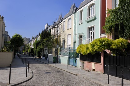 France, Paris (75), quartier de la Butte-aux-Cailles, maisonnettes à l'anglaise de 1921 rue Delafoy (Dieulafoy)