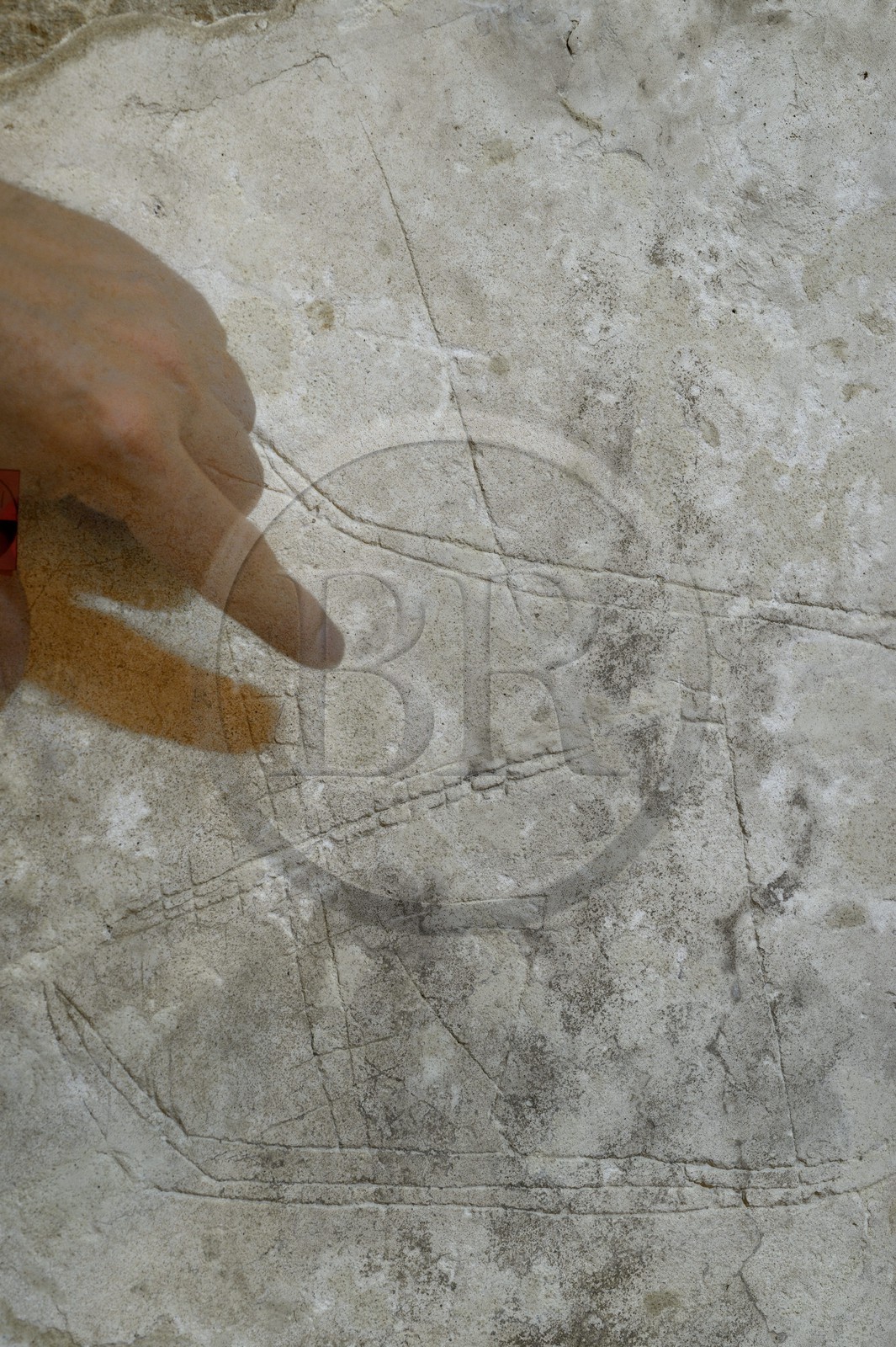 Israel, district Nord, Galilée, Acre (Akko), vieille ville, classée Patrimoine Mondial de l'UNESCO, la ville souterraine des croisés en bordure de la citadelle des Hospitalliers, graffity héraldique de la période templière